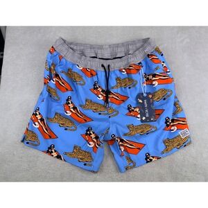 Baja Llama Purrfect Woman Stretch Swim Trunks Blue Leopard Print Mens XXL NWT